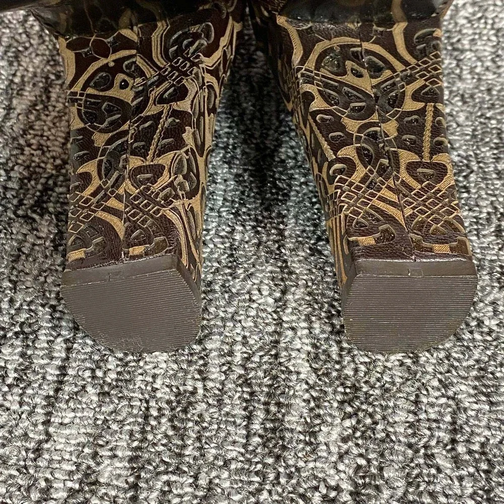 VTG 90s BIBA Italy Deco Laser Cut Out Leather Platform Mary Jane Heels Women 7.5